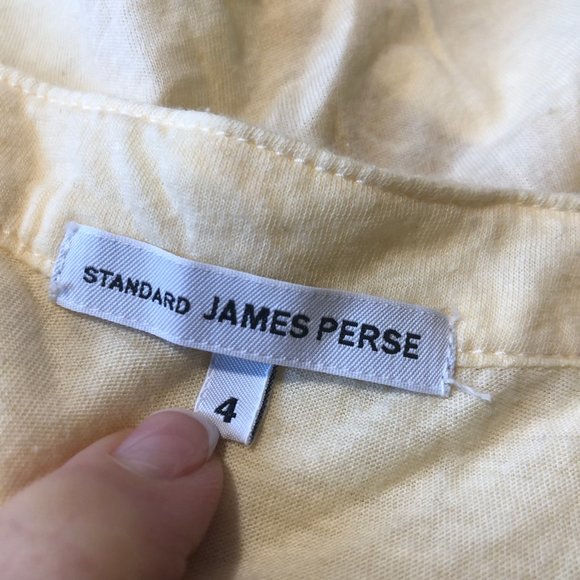 Womens Standard James Perse Pale Yellow V-Neck Button T-Shirt Top 4 US/XL * - Picture 8 of 9